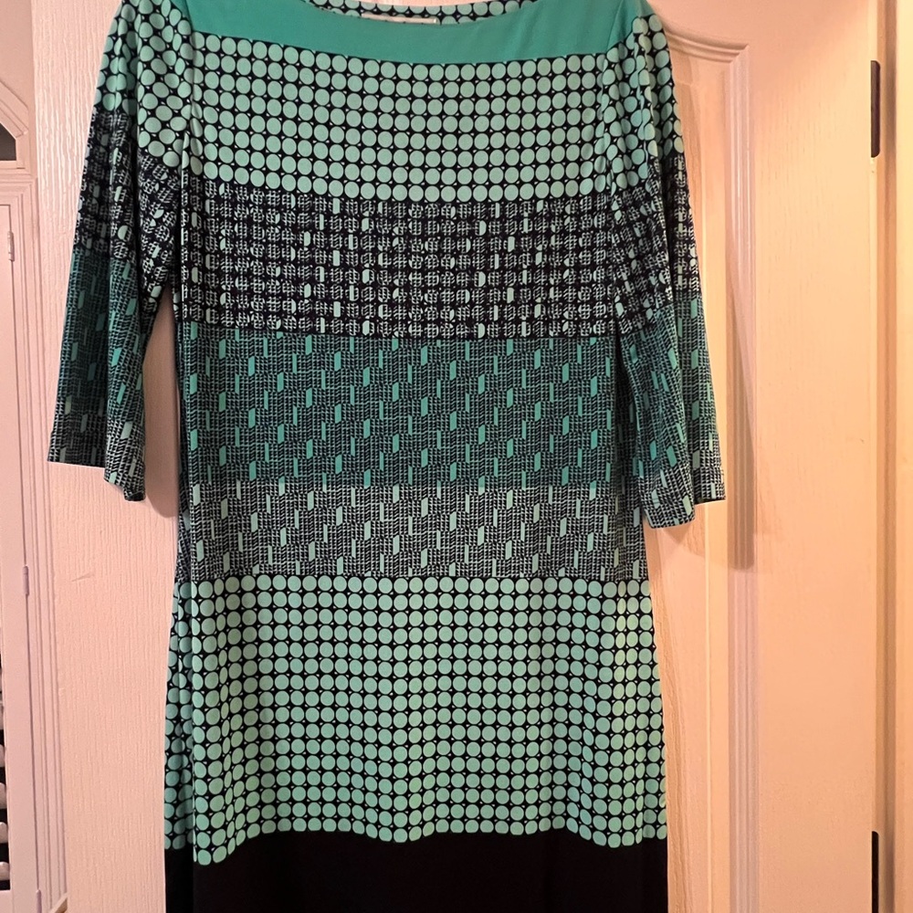 Donna Morgan Teal and Black Long Sleeve Dress